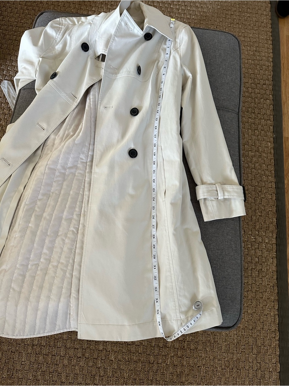 LOFT Cream Double-Breasted Trench Coat with Belt - Picture 12 of 13